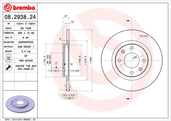 Tarcza hamulcowa BREMBO 08.2938.24