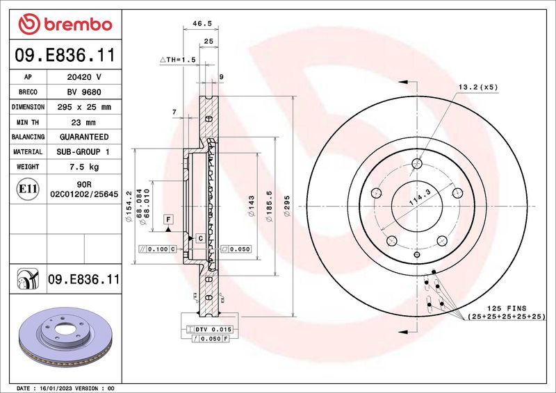 Tarcza hamulcowa BREMBO 09.E836.11