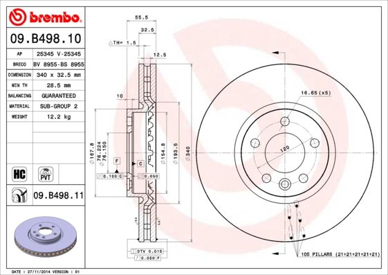Tarcza hamulcowa BREMBO 09.B498.11