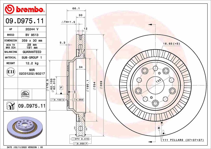 Tarcza hamulcowa BREMBO 09.D975.11