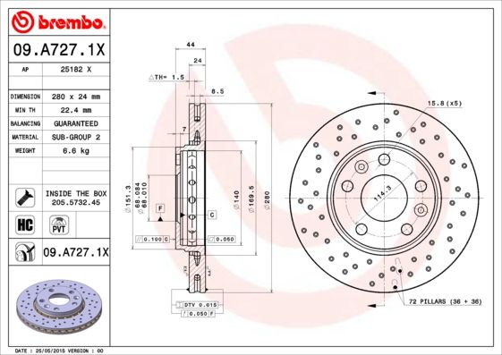 Tarcza hamulcowa BREMBO 09.A727.1X