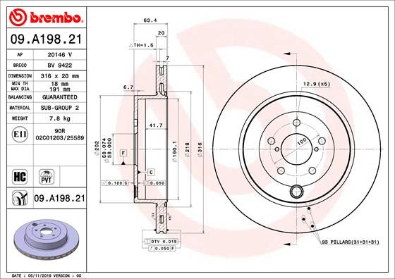 Tarcza hamulcowa BREMBO 09.A198.21