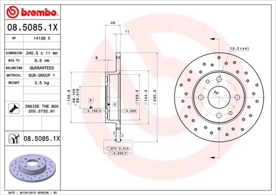 Tarcza hamulcowa BREMBO 08.5085.1X