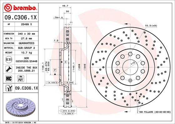 Tarcza hamulcowa BREMBO 09.C306.1X