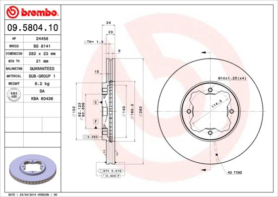 Tarcza hamulcowa BREMBO 09.5804.10