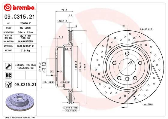 Tarcza hamulcowa BREMBO 09.C315.21