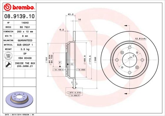 Tarcza hamulcowa BREMBO 08.9139.10