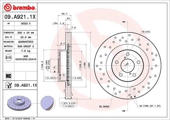 Tarcza hamulcowa BREMBO 09.A921.1X