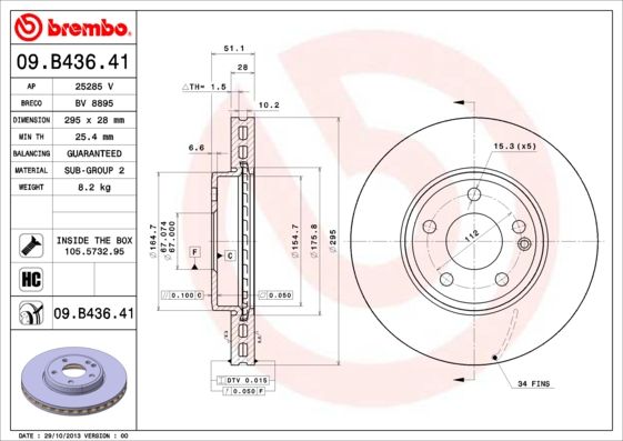 Tarcza hamulcowa BREMBO 09.B436.41