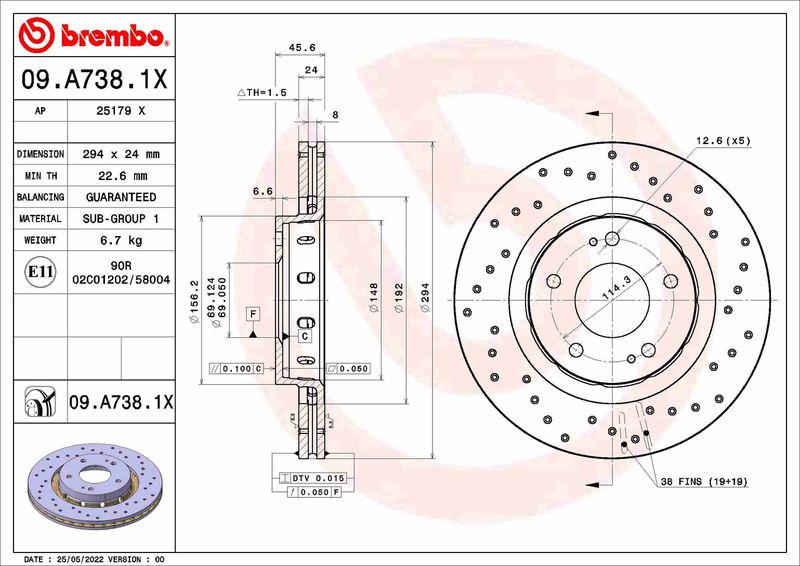 Tarcza hamulcowa BREMBO 09.A738.1X