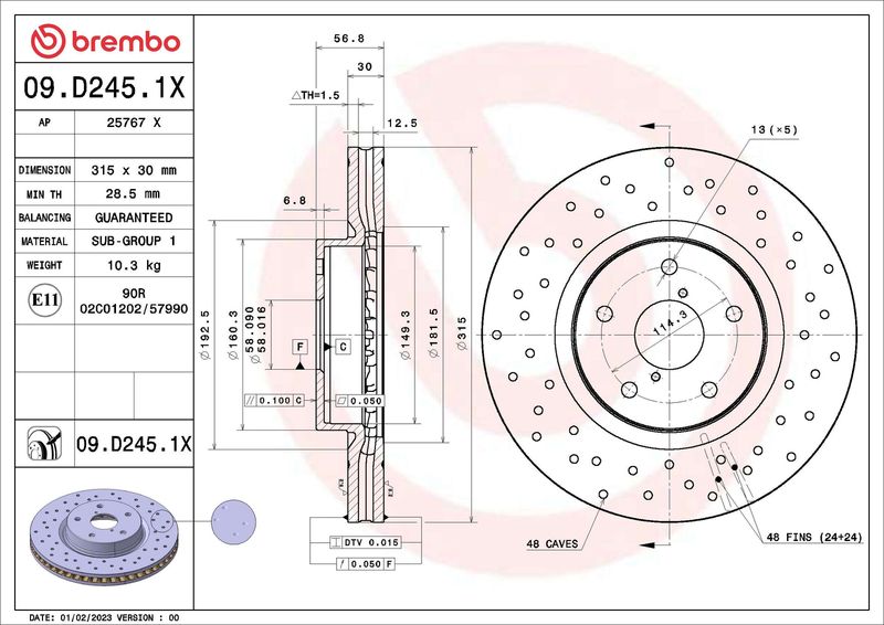 Tarcza hamulcowa BREMBO 09.D245.1X