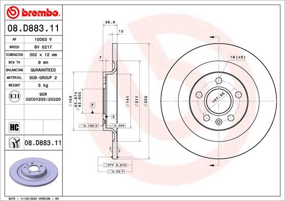 Tarcza hamulcowa BREMBO 08.D883.11