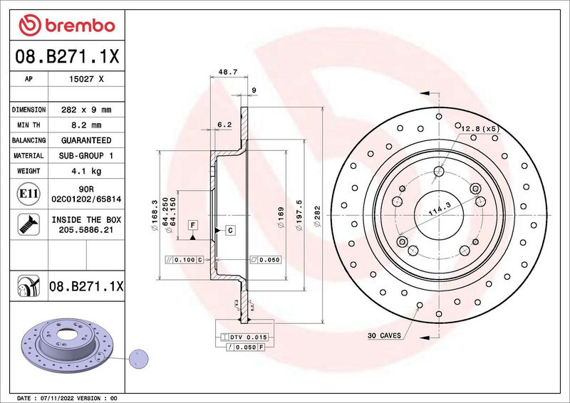Tarcza hamulcowa BREMBO 08.B271.1X