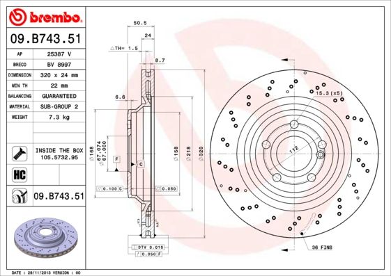 Tarcza hamulcowa BREMBO 09.b743.51