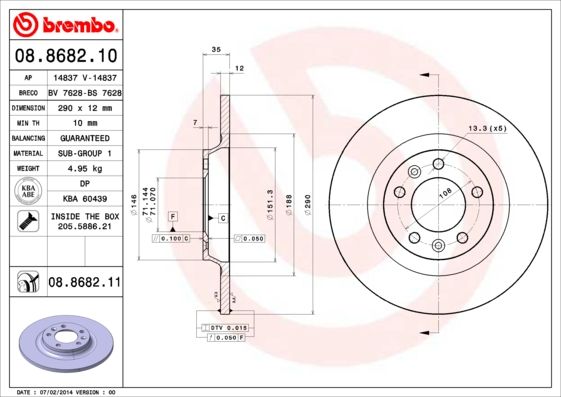 Tarcza hamulcowa BREMBO 08.8682.11