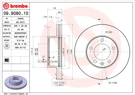 Tarcza hamulcowa BREMBO 09.9080.10