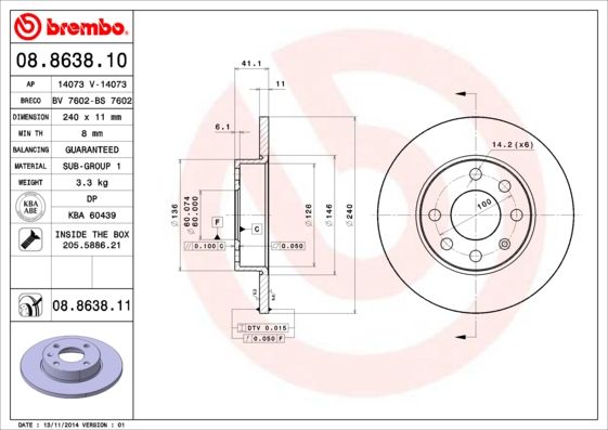 Tarcza hamulcowa BREMBO 08.8638.11