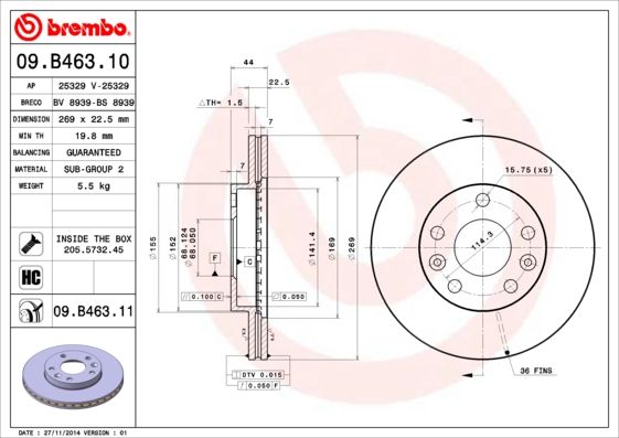Tarcza hamulcowa BREMBO 09.B463.11