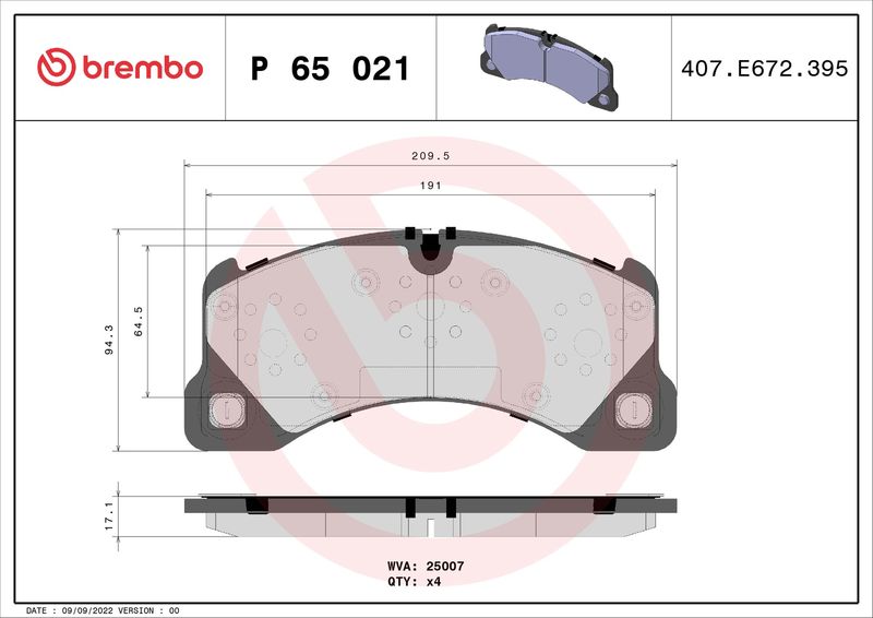 Zestaw klocków hamulcowych, hamulce tarczowe BREMBO P 65 021