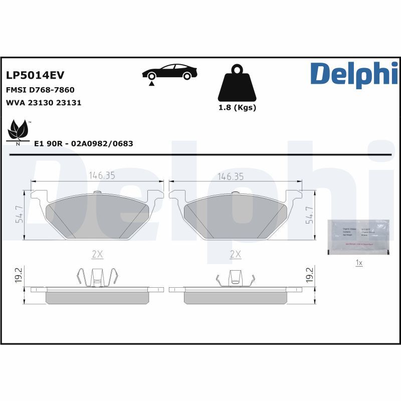 Zestaw klocków hamulcowych, hamulce tarczowe DELPHI LP5014EV
