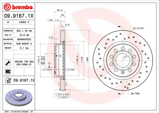 Tarcza hamulcowa BREMBO 09.9167.1X