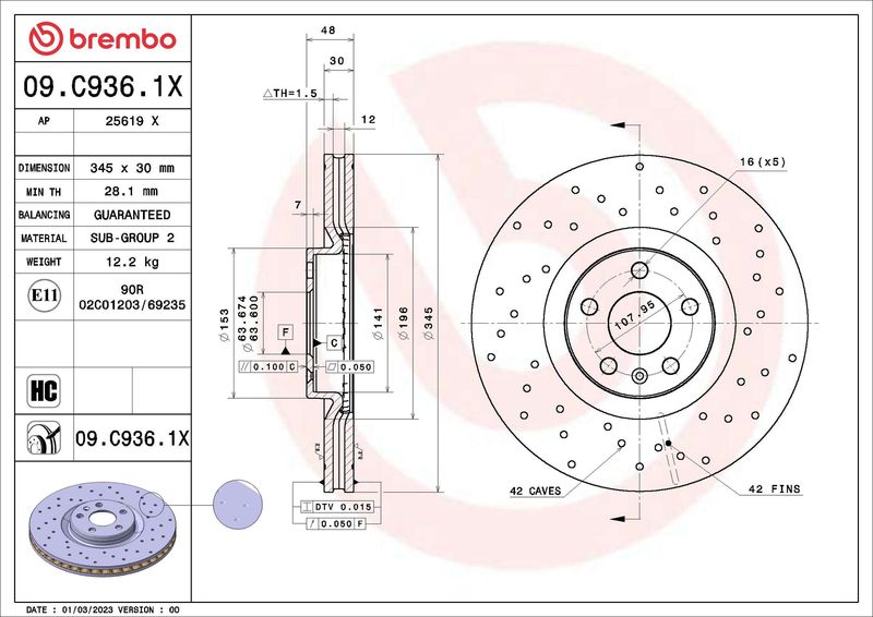 Tarcza hamulcowa BREMBO 09.C936.1X