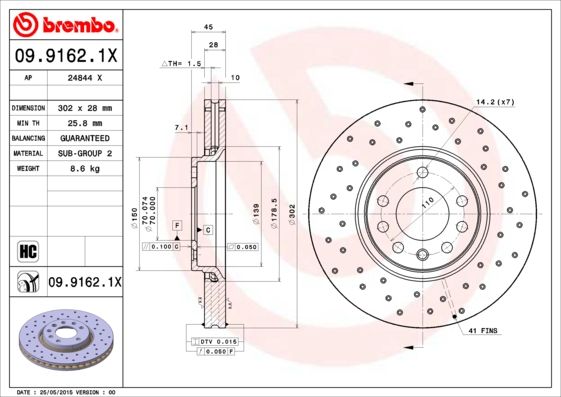 Tarcza hamulcowa BREMBO 09.9162.1X