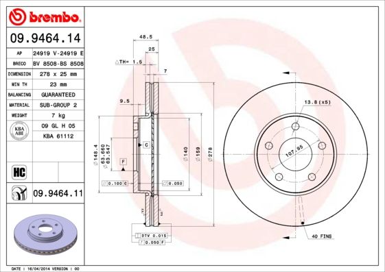 Tarcza hamulcowa BREMBO 09.9464.11