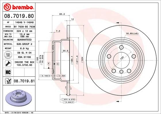 Tarcza hamulcowa BREMBO 08.7019.81