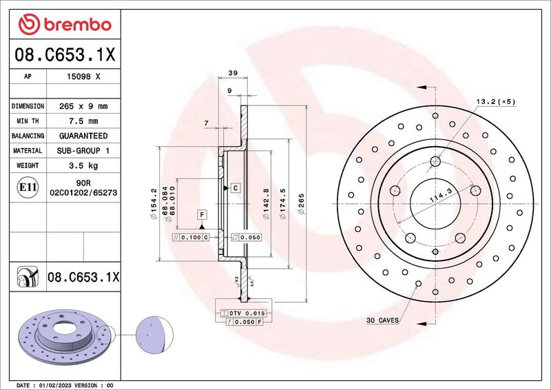 Tarcza hamulcowa BREMBO 08.C653.1X