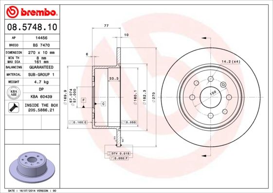 Tarcza hamulcowa BREMBO 08.5748.10