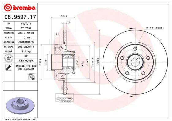 Tarcza hamulcowa BREMBO 08.9597.17