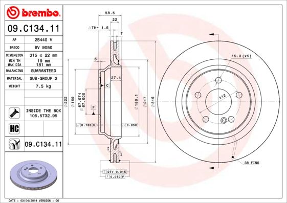 Tarcza hamulcowa BREMBO 09.c134.11