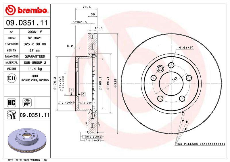 Tarcza hamulcowa BREMBO 09.D351.11