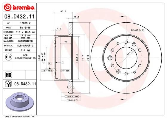 Tarcza hamulcowa BREMBO 08.D432.11