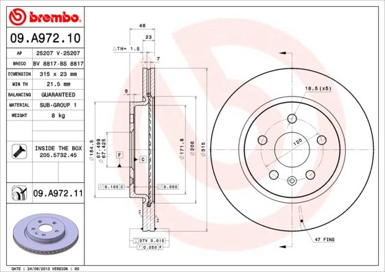 Tarcza hamulcowa BREMBO 09.A972.11