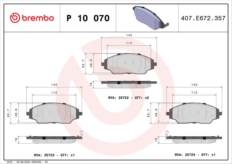 Zestaw klocków hamulcowych, hamulce tarczowe BREMBO P 10 070