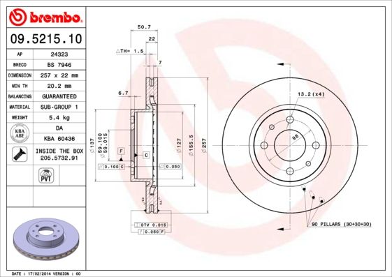Tarcza hamulcowa BREMBO 09.5215.10