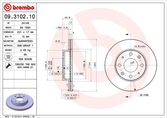 Tarcza hamulcowa BREMBO 09.3102.10