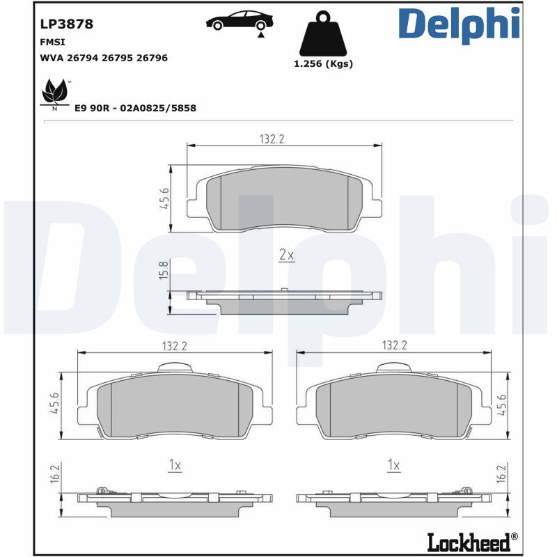 Zestaw klocków hamulcowych, hamulce tarczowe DELPHI LP3878