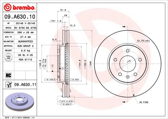 Tarcza hamulcowa BREMBO 09.A630.11