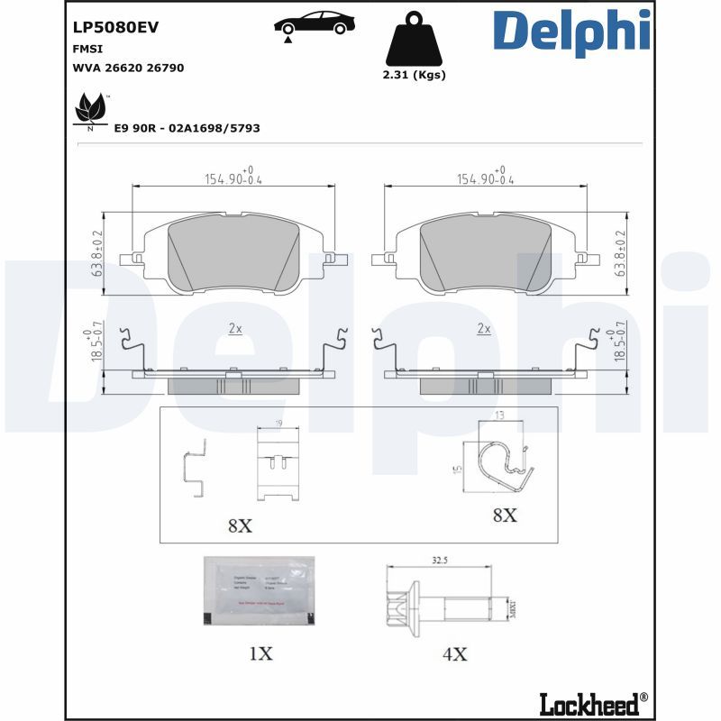 Zestaw klocków hamulcowych, hamulce tarczowe DELPHI LP5080EV
