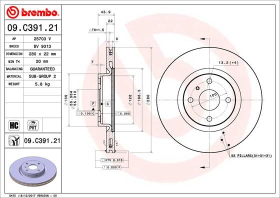 Tarcza hamulcowa BREMBO 09.C391.21