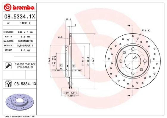 Tarcza hamulcowa BREMBO 08.5334.1X