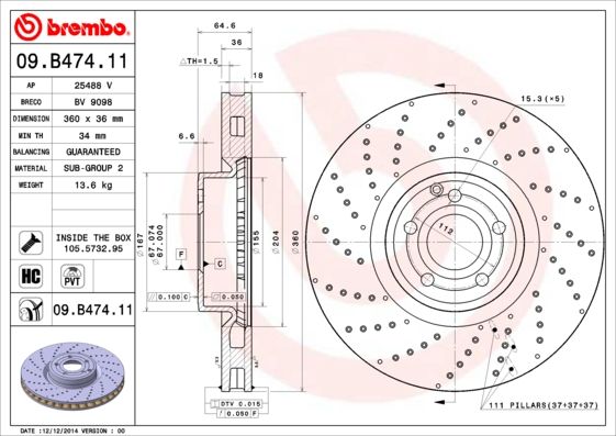 Tarcza hamulcowa BREMBO 09.b474.11