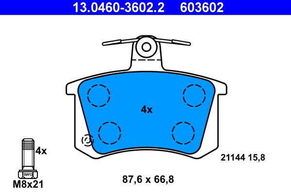 Zestaw klocków hamulcowych, hamulce tarczowe ATE 13.0460-3602.2