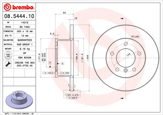 Tarcza hamulcowa BREMBO 08.5444.10