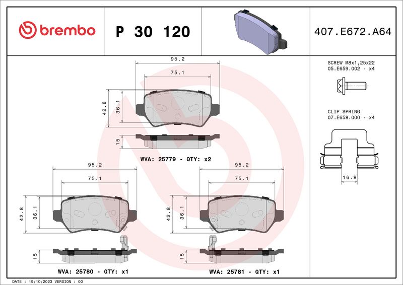 Zestaw klocków hamulcowych, hamulce tarczowe BREMBO P 30 120