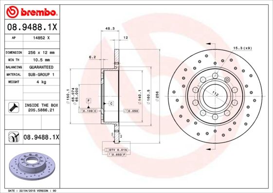 Tarcza hamulcowa BREMBO 08.9488.1X