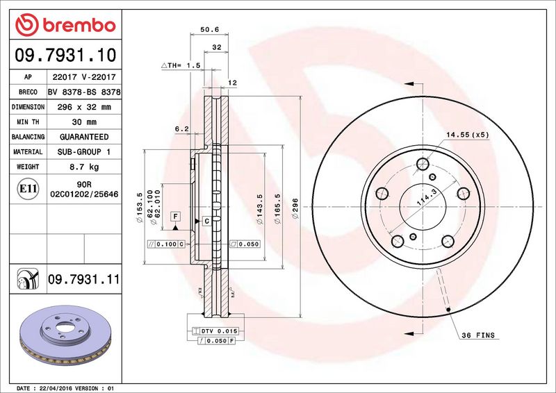 Tarcza hamulcowa BREMBO 09.7931.11